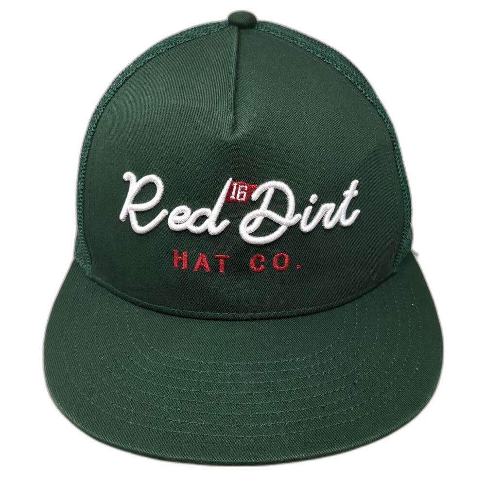 Red Dirt Hat Co. Trucker Green One Size Mesh Snapback Flat Brim Logo Embroidery